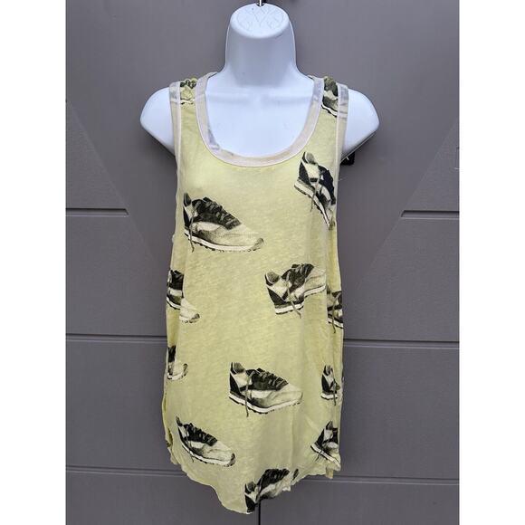 Chaser Yellow Tennis Shoes Sneakers Print Burnt Out Tank Top Small NEW W/ TAGS - Picture 2 of 7